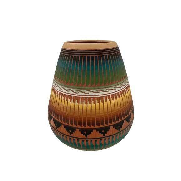 Navajo Handcrafted Signed Vase Southwest Native American Pottery 8" - Picture 3 of 7